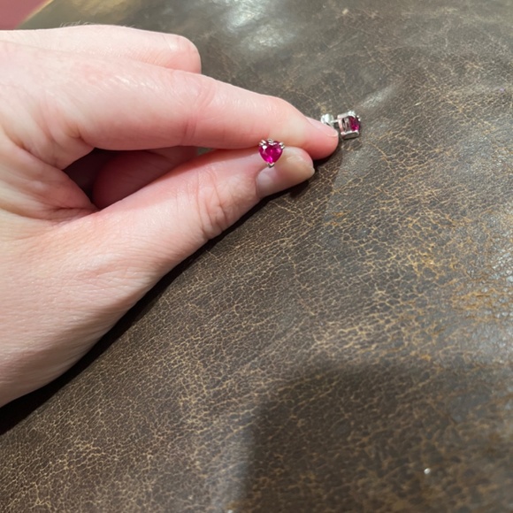 Ash Croft and Oak Lab Created Ruby and 10k White Gold Heart Earrings - Picture 4 of 8
